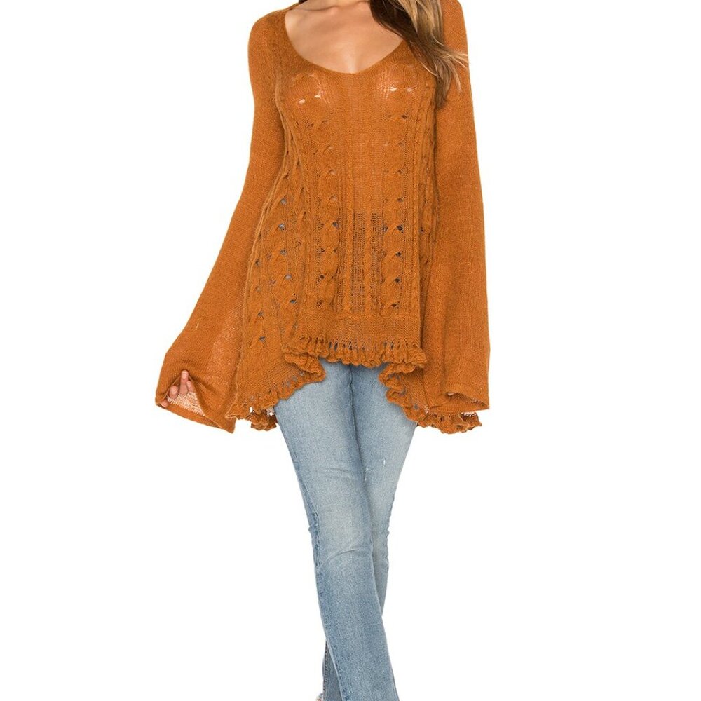 Free People Waterfall Sweater – Honey (Warm Golden Rust) Size M– Alpaca Blend - Picture 4 of 5
